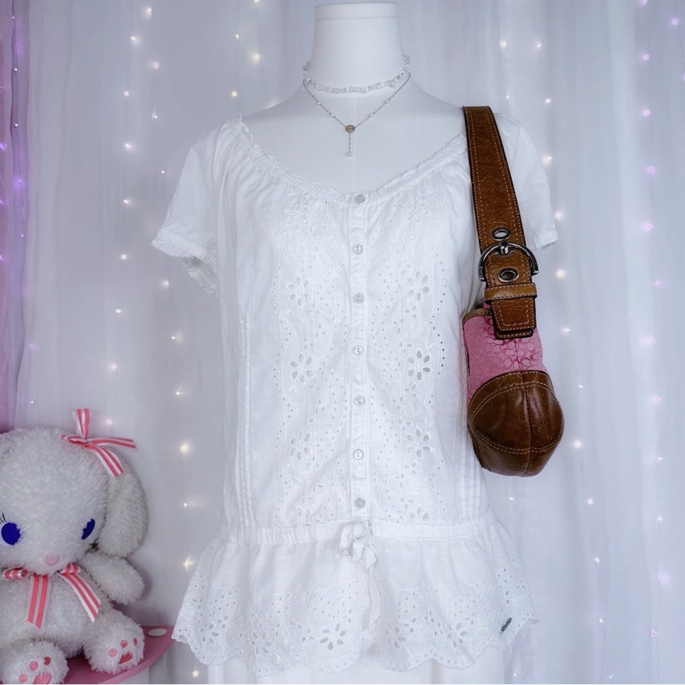 Vintage Y2K Abercrombie & Fitch White Eyelet Top Cotton 00s Prairie